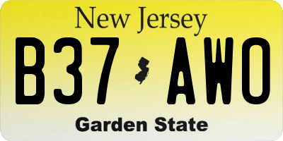 NJ license plate B37AWO