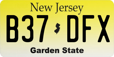 NJ license plate B37DFX