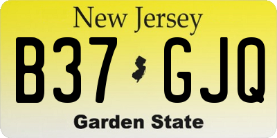 NJ license plate B37GJQ