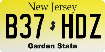 NJ license plate B37HDZ