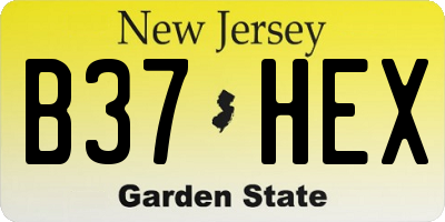 NJ license plate B37HEX