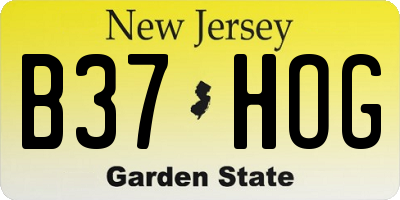 NJ license plate B37HOG