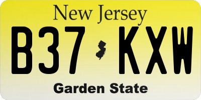 NJ license plate B37KXW