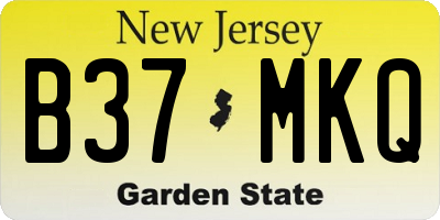 NJ license plate B37MKQ