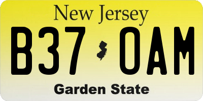 NJ license plate B37OAM