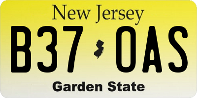 NJ license plate B37OAS