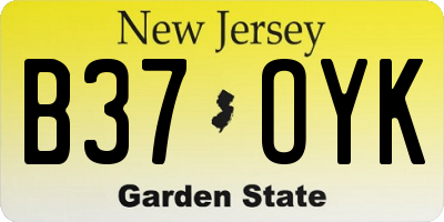 NJ license plate B37OYK
