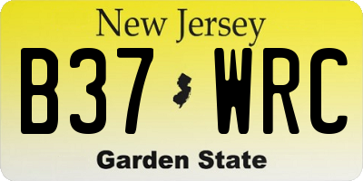 NJ license plate B37WRC