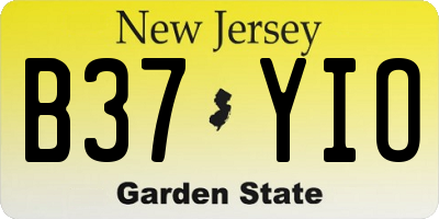 NJ license plate B37YIO