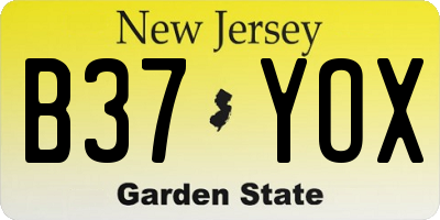 NJ license plate B37YOX