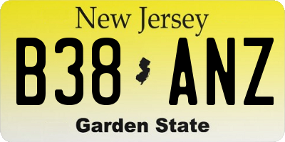 NJ license plate B38ANZ