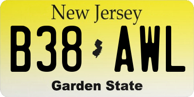 NJ license plate B38AWL