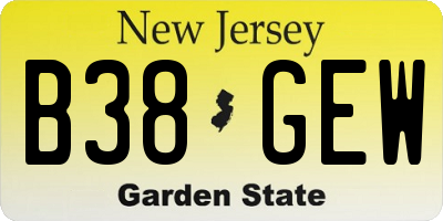 NJ license plate B38GEW