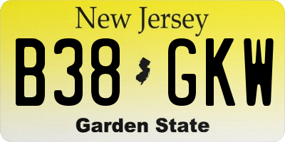 NJ license plate B38GKW