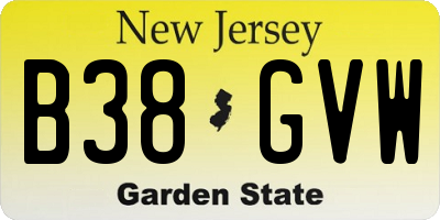 NJ license plate B38GVW