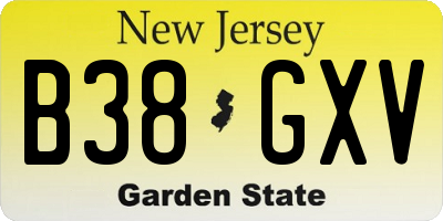 NJ license plate B38GXV