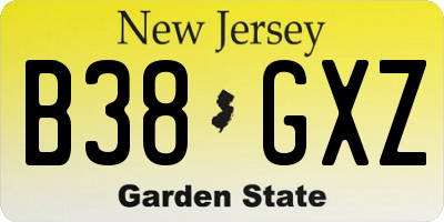 NJ license plate B38GXZ