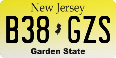 NJ license plate B38GZS