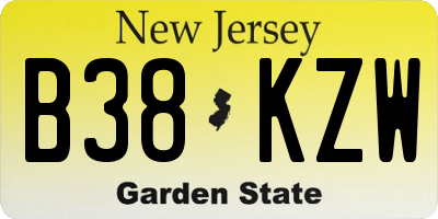 NJ license plate B38KZW