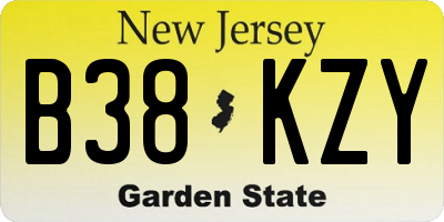 NJ license plate B38KZY