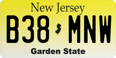 NJ license plate B38MNW