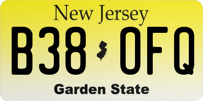 NJ license plate B38OFQ