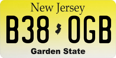 NJ license plate B38OGB