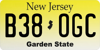 NJ license plate B38OGC