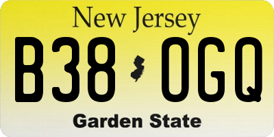 NJ license plate B38OGQ