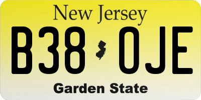 NJ license plate B38OJE