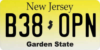 NJ license plate B38OPN