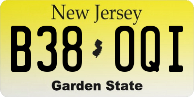 NJ license plate B38OQI