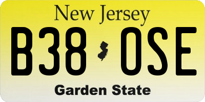 NJ license plate B38OSE