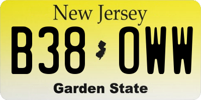 NJ license plate B38OWW