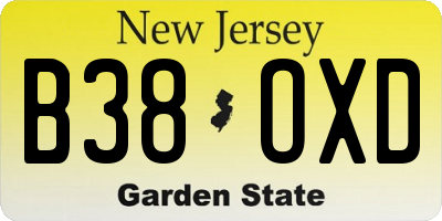 NJ license plate B38OXD