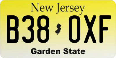 NJ license plate B38OXF