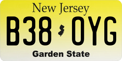 NJ license plate B38OYG