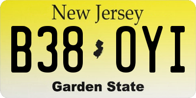 NJ license plate B38OYI