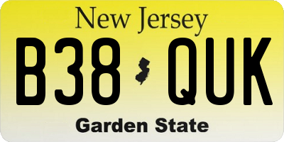 NJ license plate B38QUK
