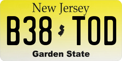 NJ license plate B38TOD