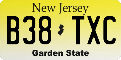 NJ license plate B38TXC