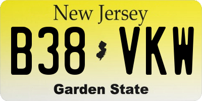 NJ license plate B38VKW