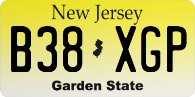 NJ license plate B38XGP