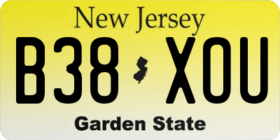 NJ license plate B38XOU