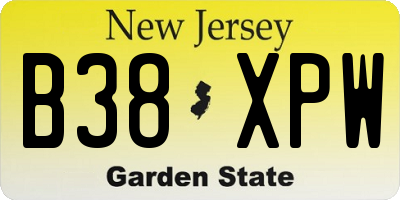 NJ license plate B38XPW