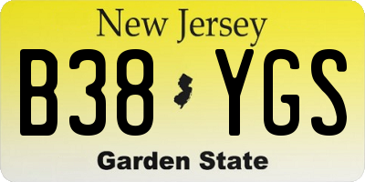 NJ license plate B38YGS