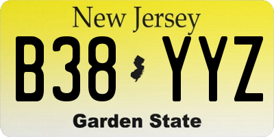 NJ license plate B38YYZ