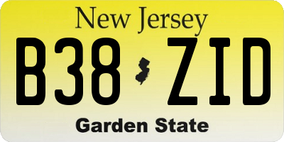 NJ license plate B38ZID