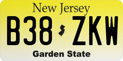 NJ license plate B38ZKW
