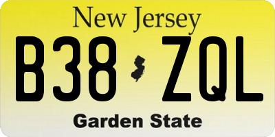 NJ license plate B38ZQL
